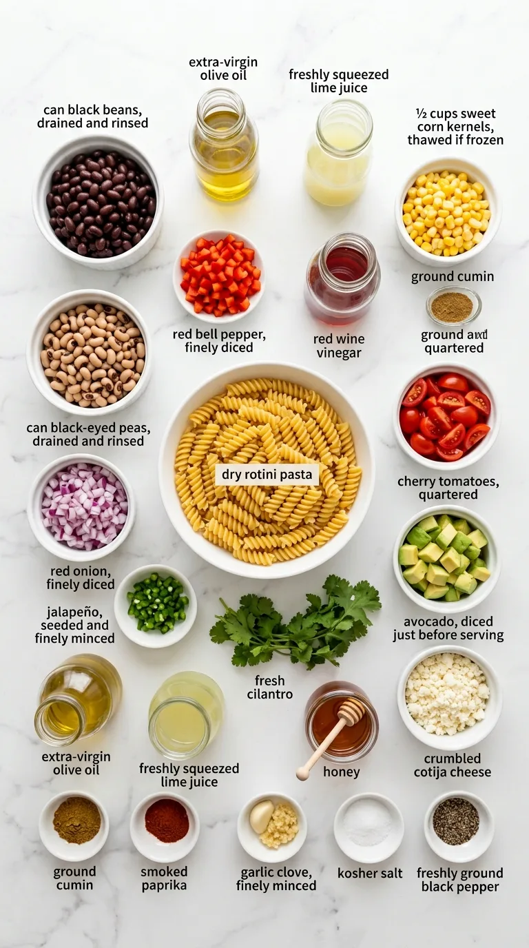 Cowboy Caviar Pasta Salad ingredients