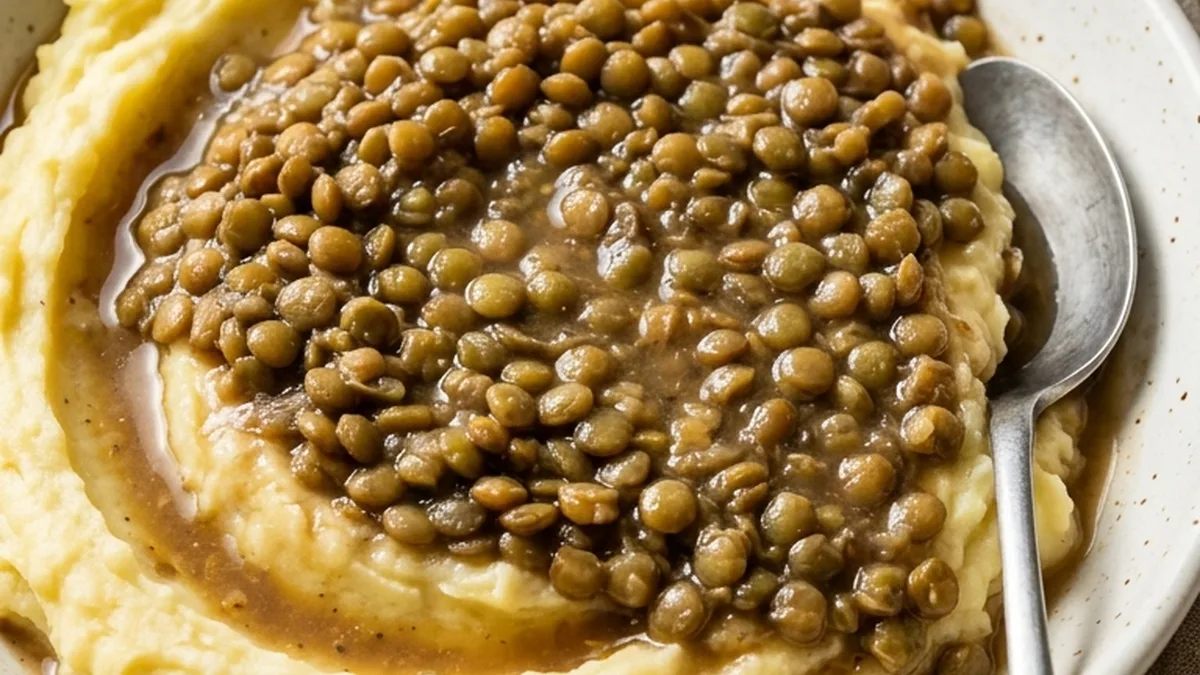 Hearty Lentil Stew on Creamy Mash finished recipe