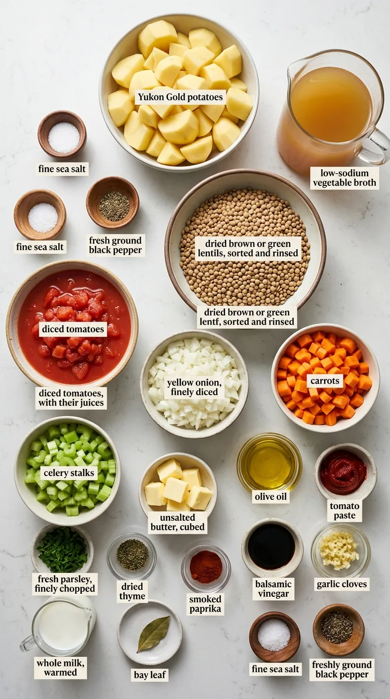Hearty Lentil Stew on Creamy Mash ingredients