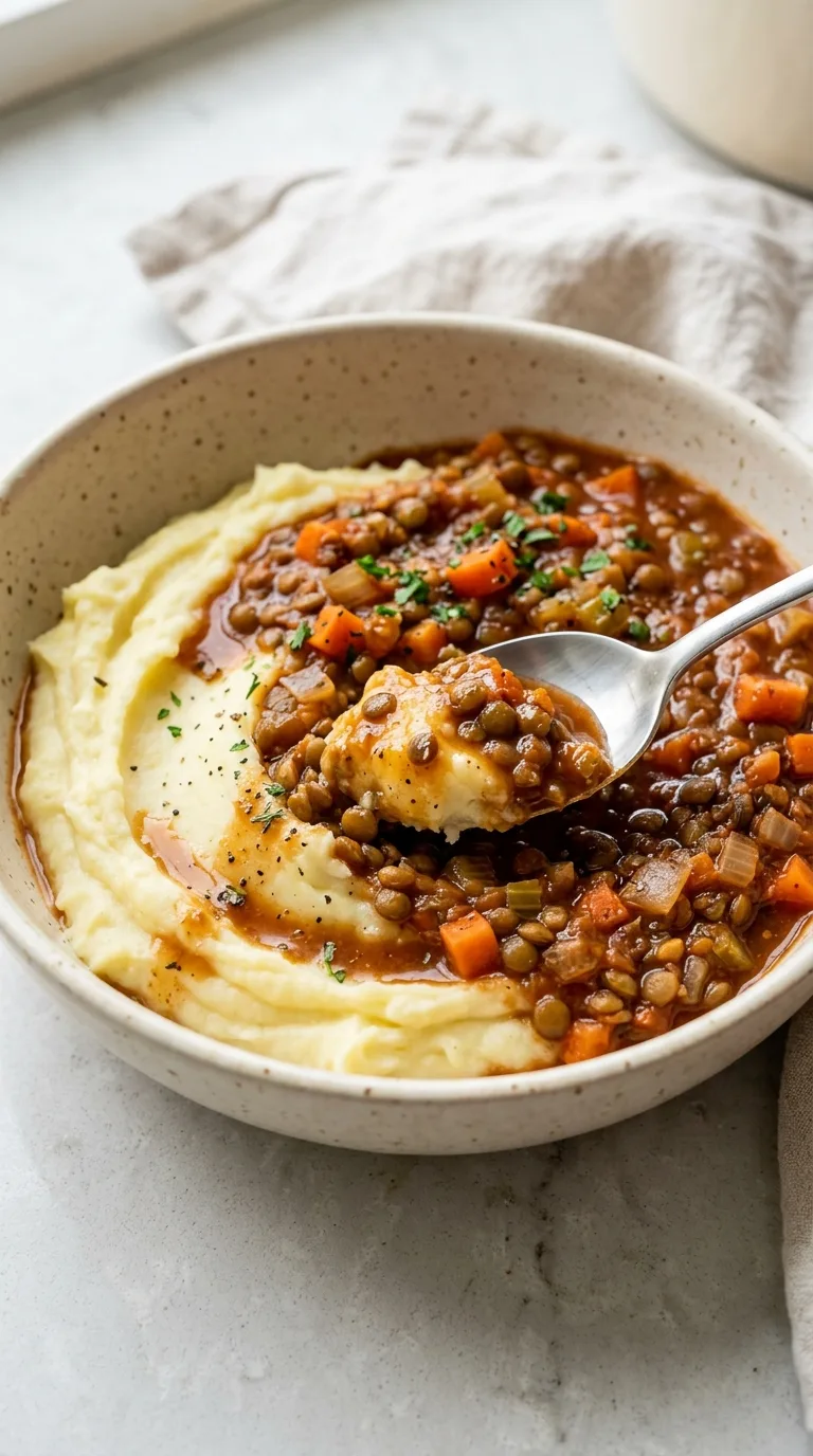 Hearty Lentil Stew on Creamy Mash final dish