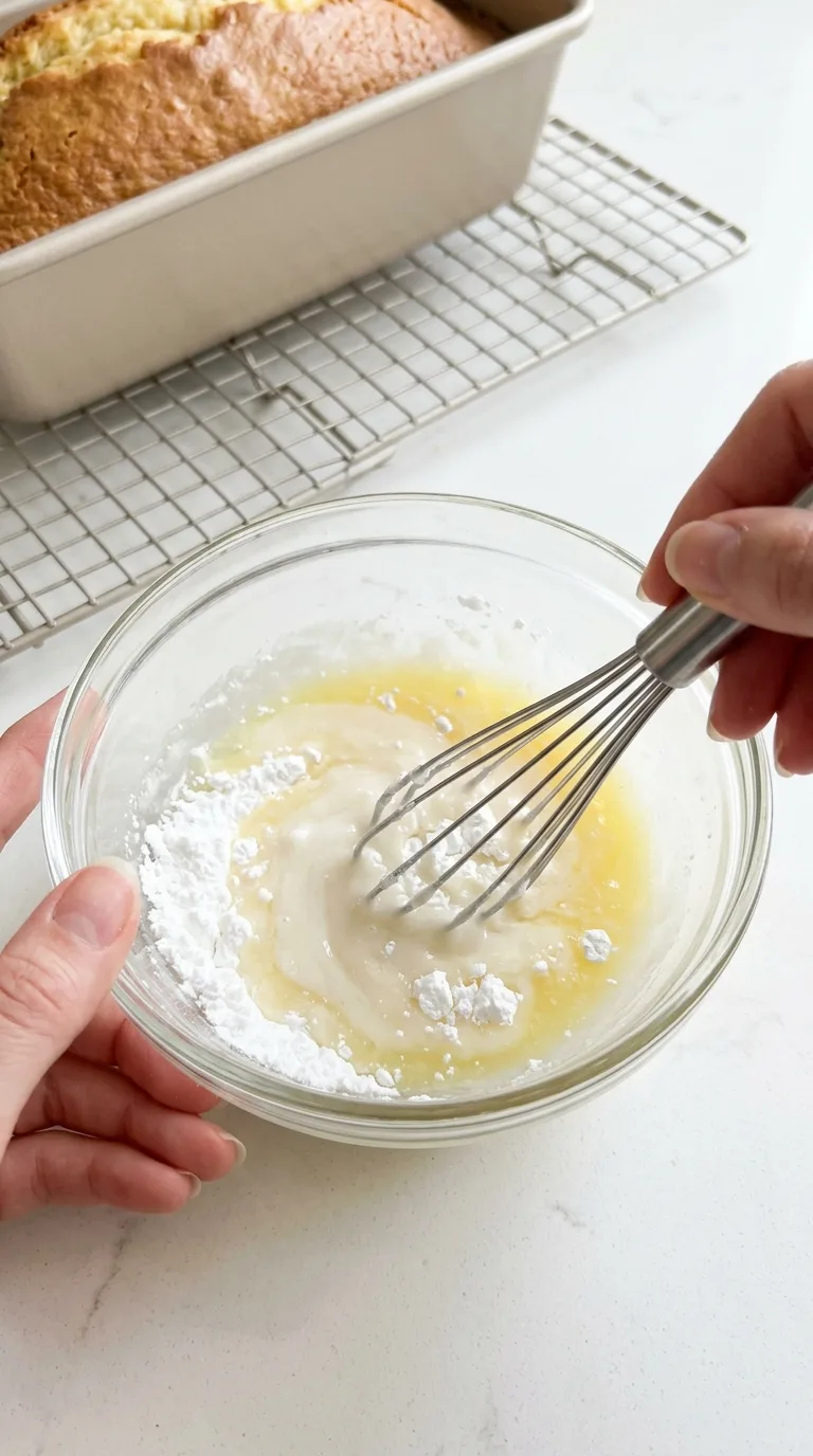 Lemon Glazed Loaf Cake step 7 whisking the lemon glaze
