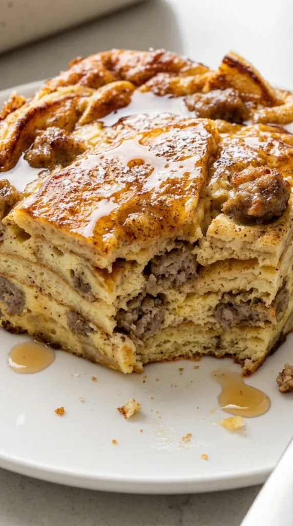 Overnight Sausage Pancake Breakfast Casserole full finished recipe