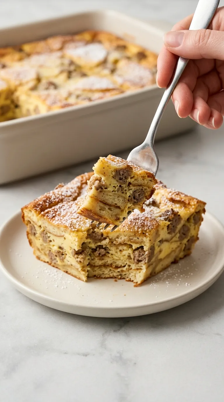 Overnight Sausage Pancake Breakfast Casserole final dish