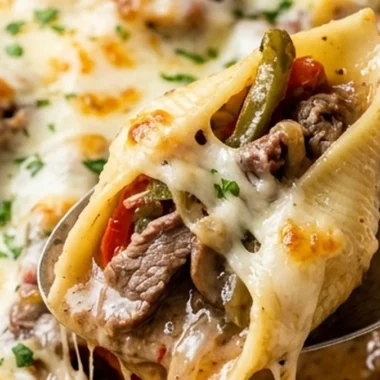 Philly Cheese Steak Stuffed Shells finished recipe
