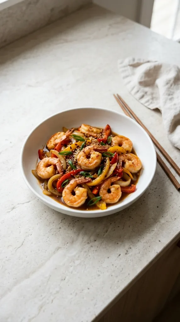 Quick and Easy Shrimp and Pepper Stir full finished recipe