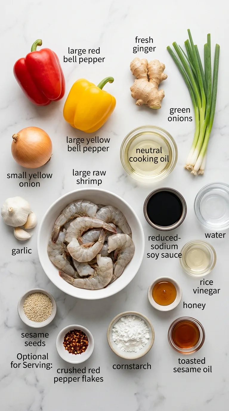 Quick and Easy Shrimp and Pepper Stir ingredients