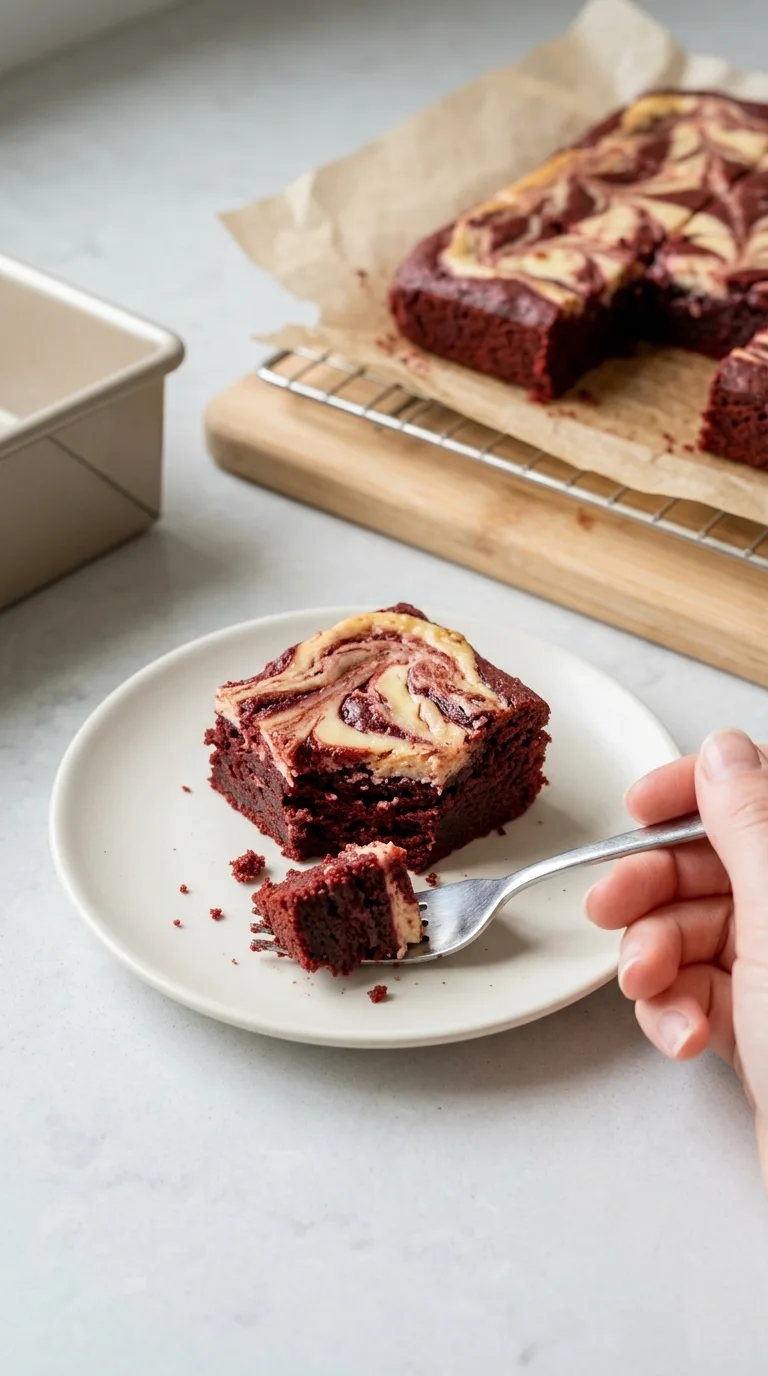 Red Velvet Brownies with Cream Cheese Swirl final dish