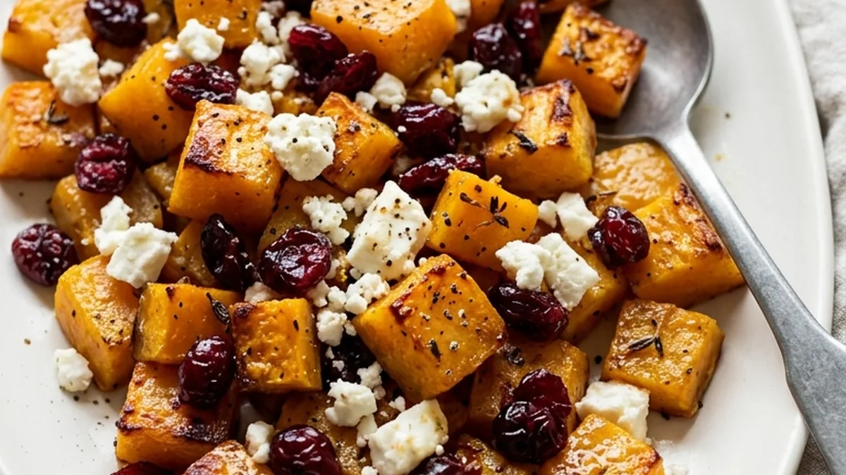 Roasted Butternut Squash with Cranberries & Feta finished recipe
