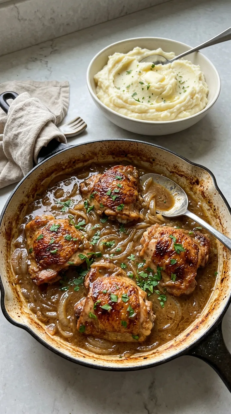 Smothered Chicken with Homemade Gravy final dish
