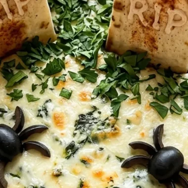 Spooky Halloween Graveyard Spinach Dip finished recipe