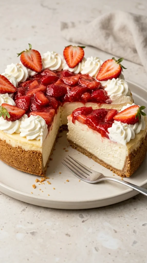 Strawberries and Cream Cheesecake full finished recipe
