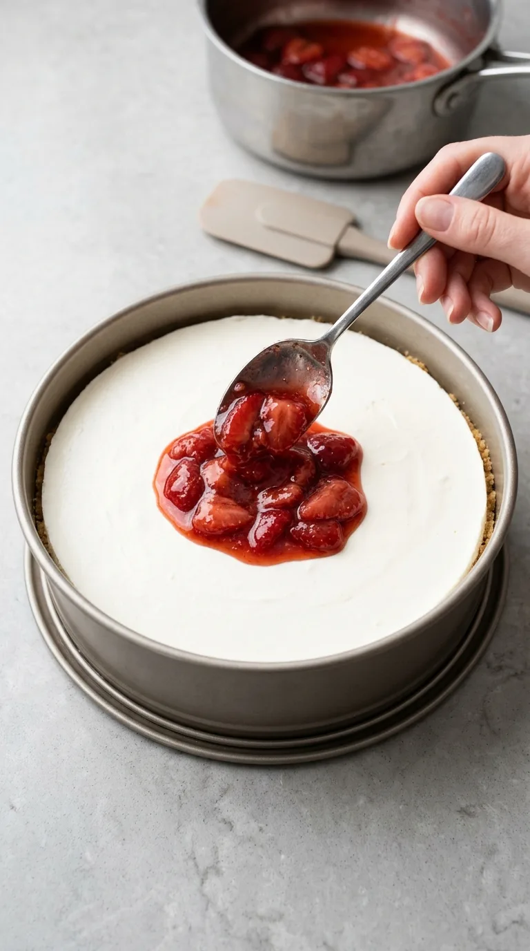Strawberries and Cream Cheesecake step 23