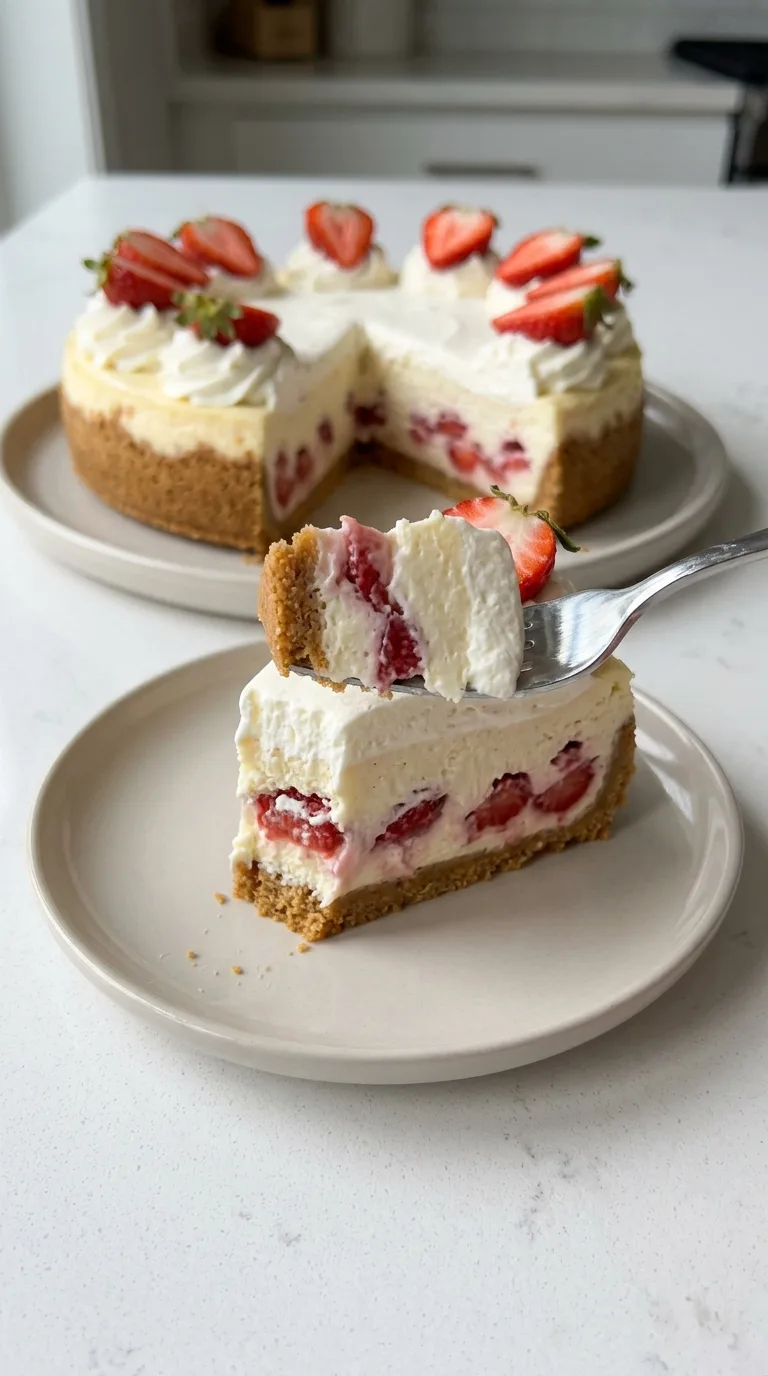 Strawberries and Cream Cheesecake final dish