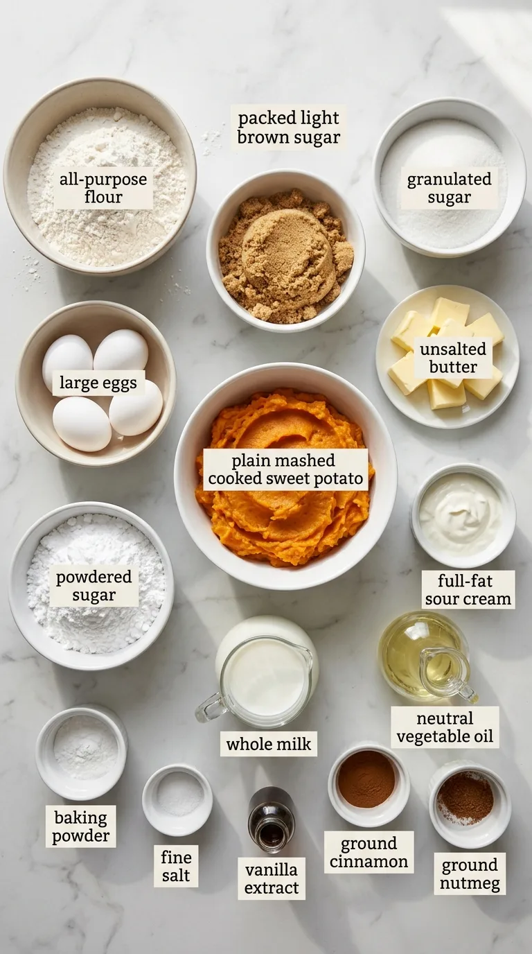 Sweet Potato Honeybun Cake Recipe with Grated Icing ingredients