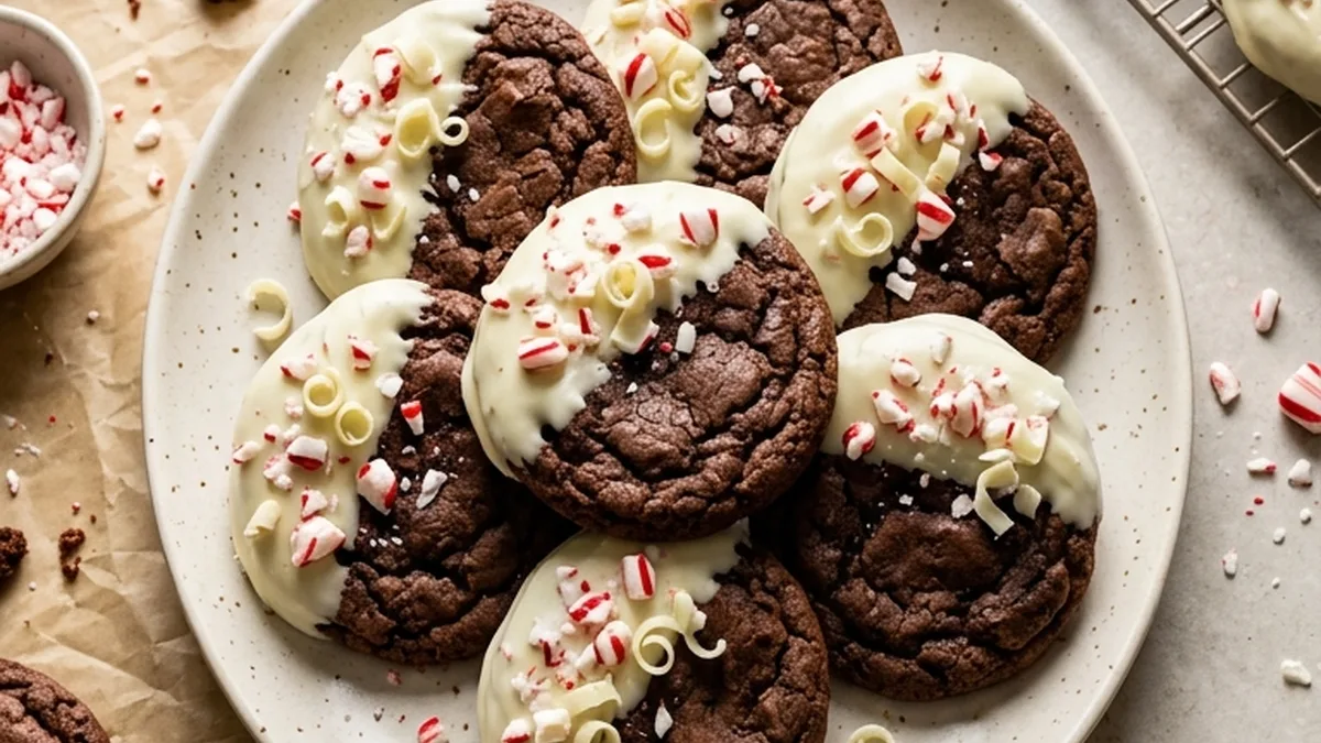 White Chocolate Dipped Peppermint Chocolate Cookies finished recipe