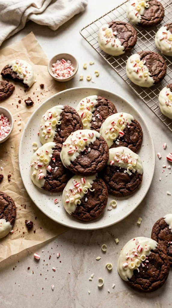 White Chocolate Dipped Peppermint Chocolate Cookies full finished recipe