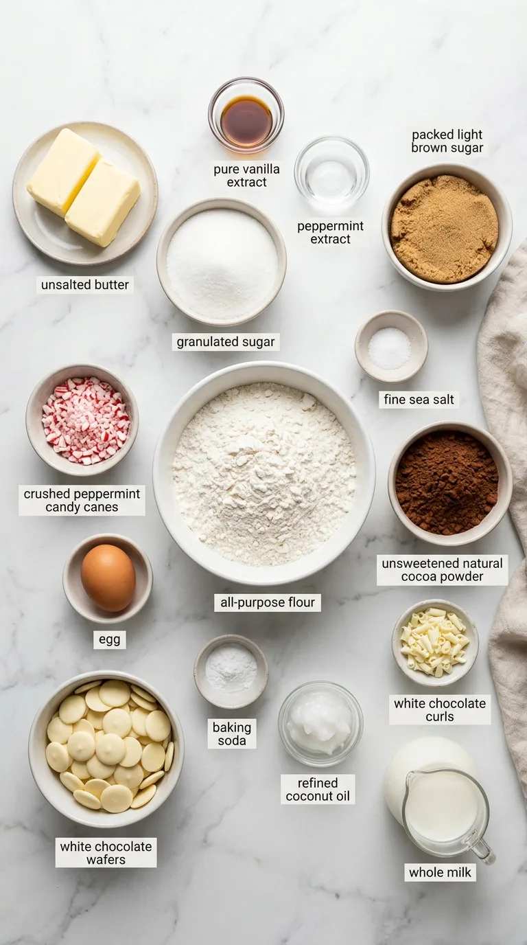 White Chocolate Dipped Peppermint Chocolate Cookies ingredients