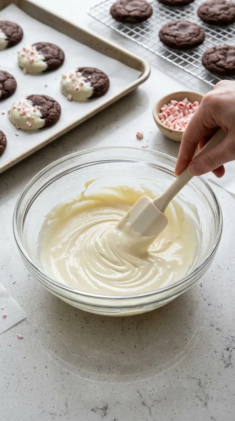 White Chocolate Dipped Peppermint Chocolate Cookies step 33