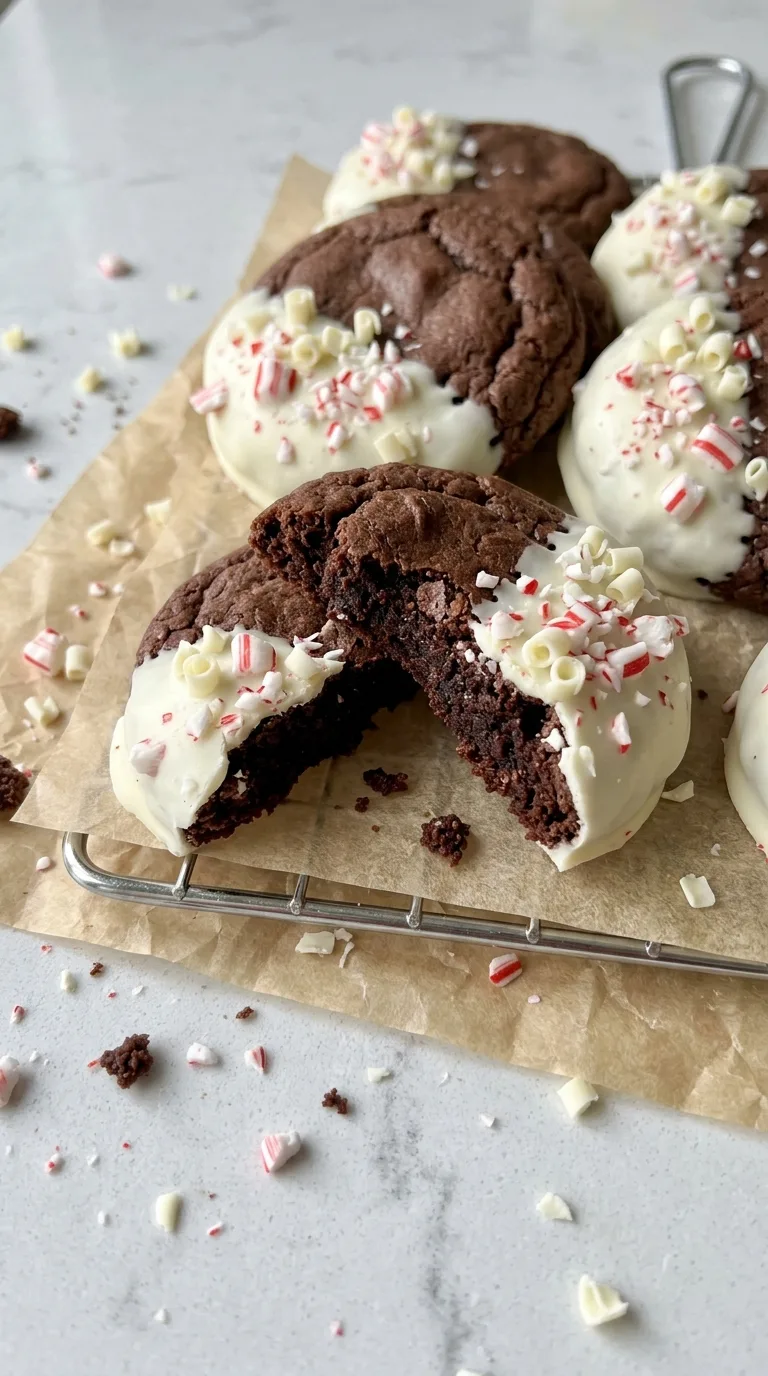 White Chocolate Dipped Peppermint Chocolate Cookies final dish