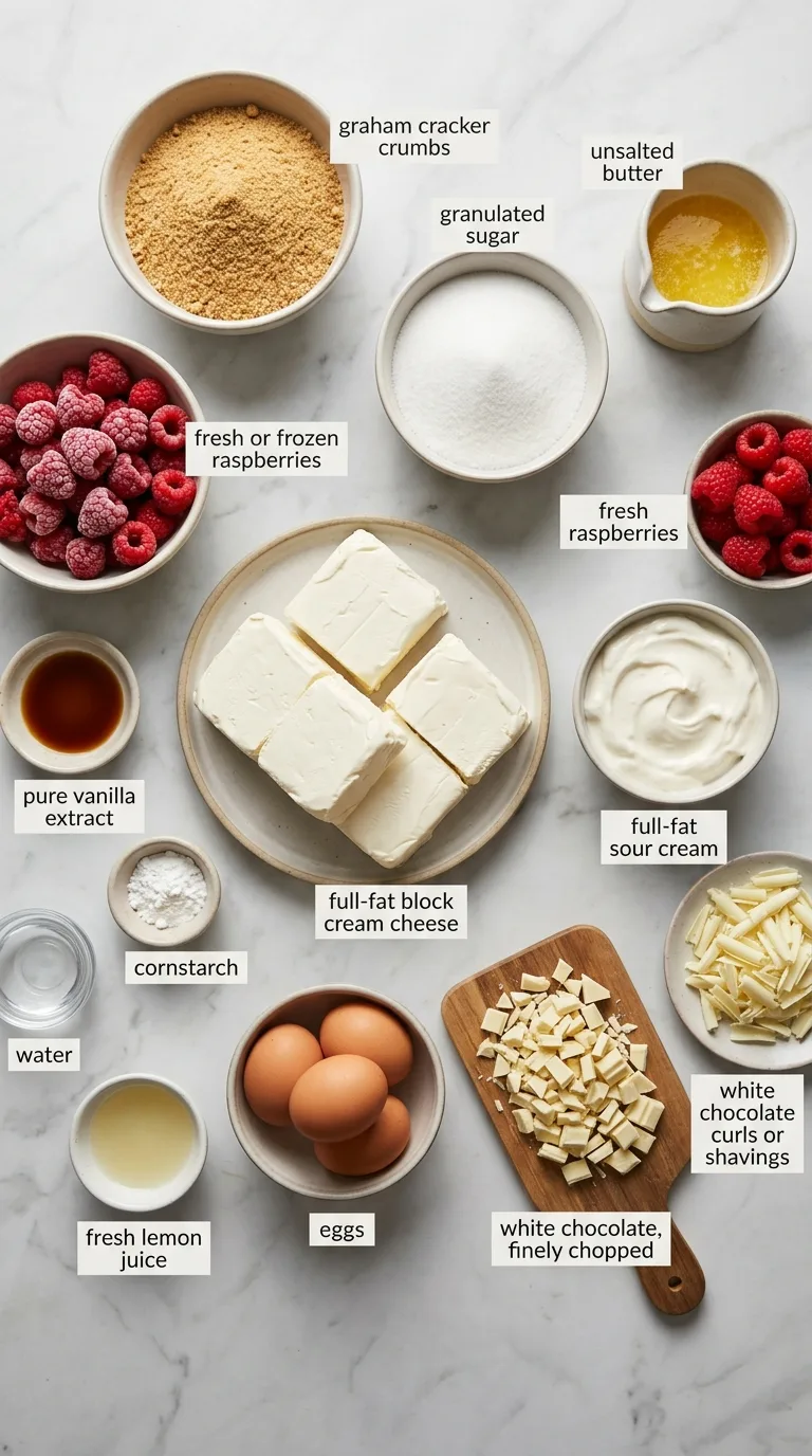 White Chocolate Raspberry Cheesecake ingredients