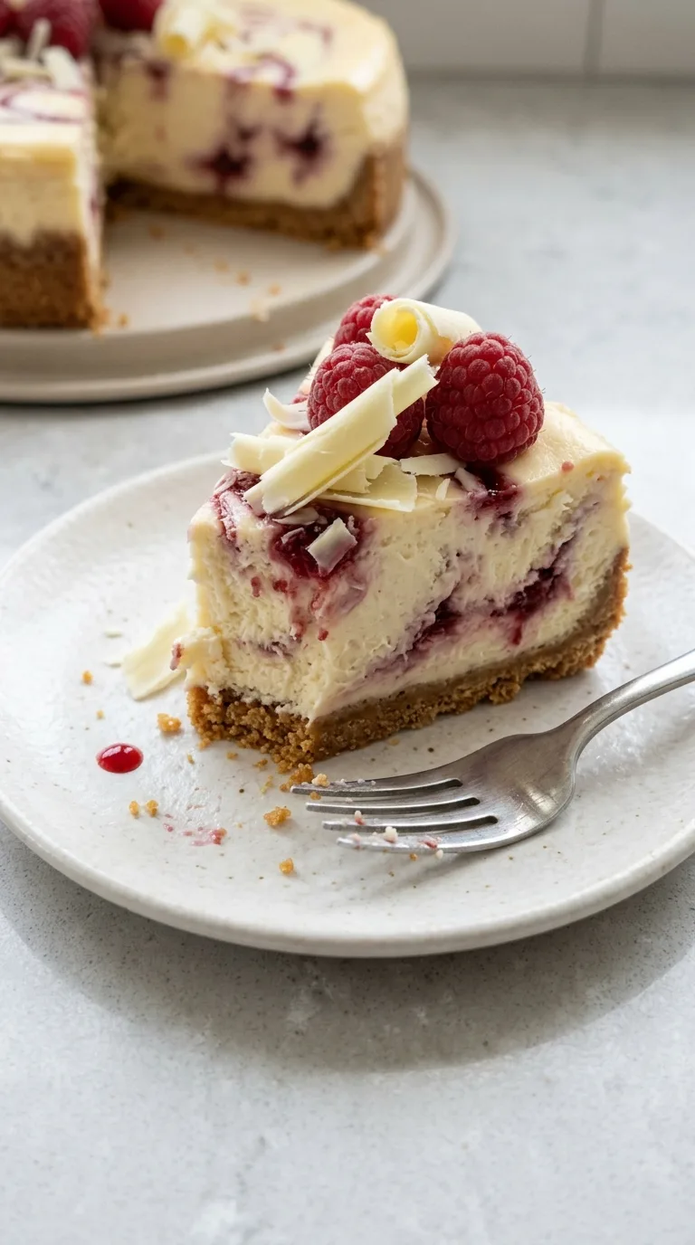 White Chocolate Raspberry Cheesecake final dish